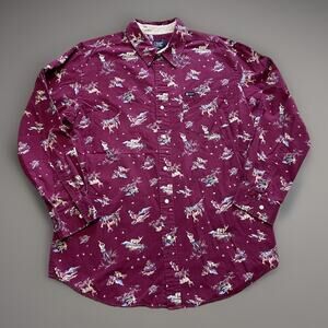 Chaps Shirt Men's L Classic Pheasant Buck Dog Hunting Button Up 100% Cotton